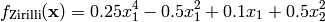 f_{\text{Zirilli}}(\mathbf{x}) = 0.25x_1^4 - 0.5x_1^2 + 0.1x_1 + 0.5x_2^2