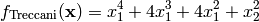 f_{\text{Treccani}}(\mathbf{x}) = x_1^4 + 4x_1^3 + 4x_1^2 + x_2^2