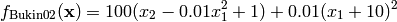f_{\text{Bukin02}}(\mathbf{x}) = 100 (x_2 - 0.01x_1^2 + 1) + 0.01(x_1 + 10)^2