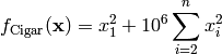 f_{\text{Cigar}}(\mathbf{x}) = x_1^2 + 10^6\sum_{i=2}^{n} x_i^2