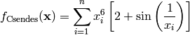 f_{\text{Csendes}}(\mathbf{x}) = \sum_{i=1}^n x_i^6 \left[ 2 + \sin \left( \frac{1}{x_i} \right ) \right]