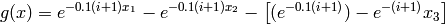 g(x) = e^{-0.1(i+1)x_1} - e^{-0.1(i+1)x_2} - \left[(e^{-0.1(i+1)}) - e^{-(i+1)}x_3\right]